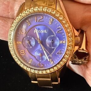 Fossil Gold Watch with Purple Dial